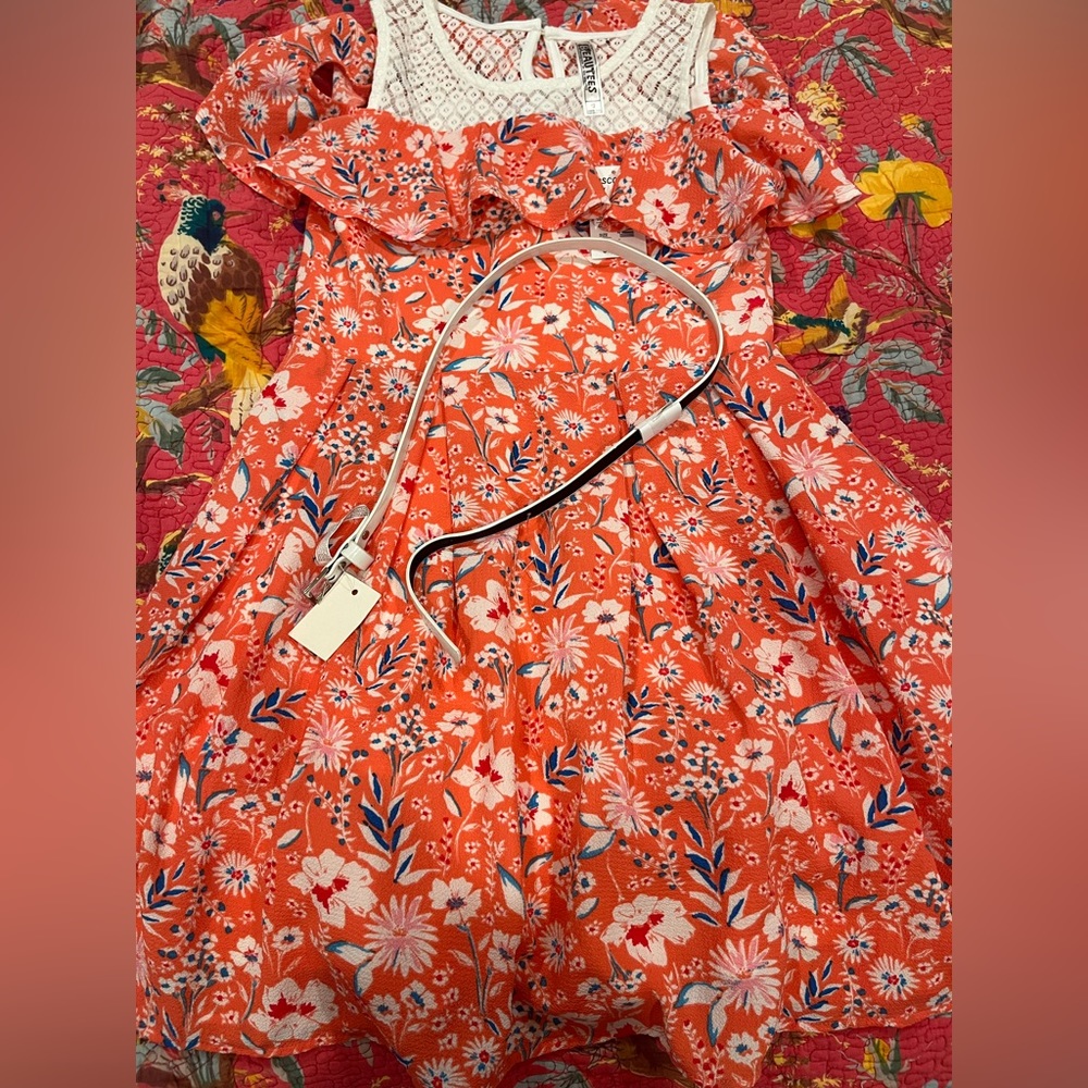 Lovely dress in peach color printed for 12 year old girl